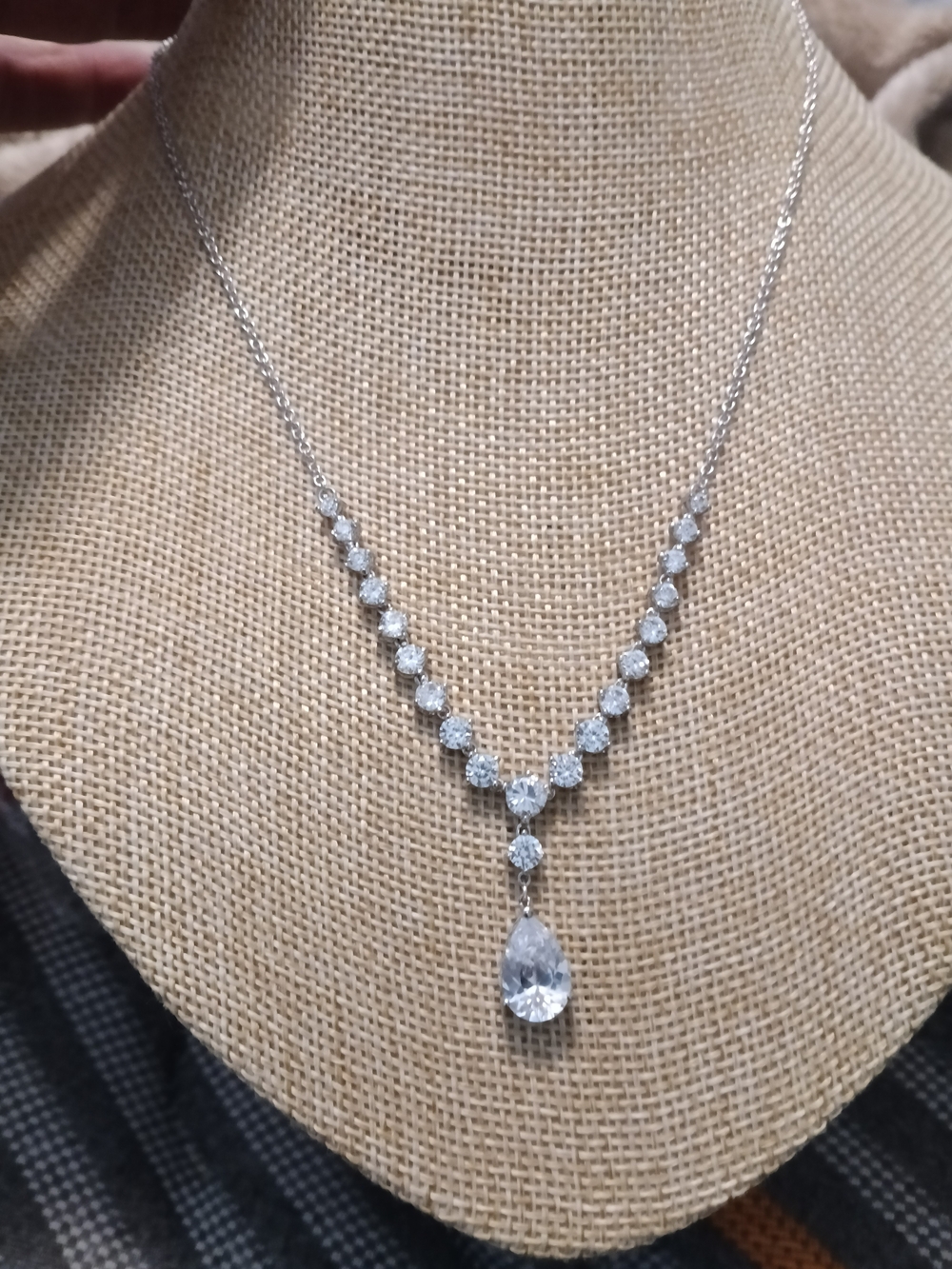 Classic PlatinumTeardrop Cubic Zirconia Necklace - Wedding Necklace